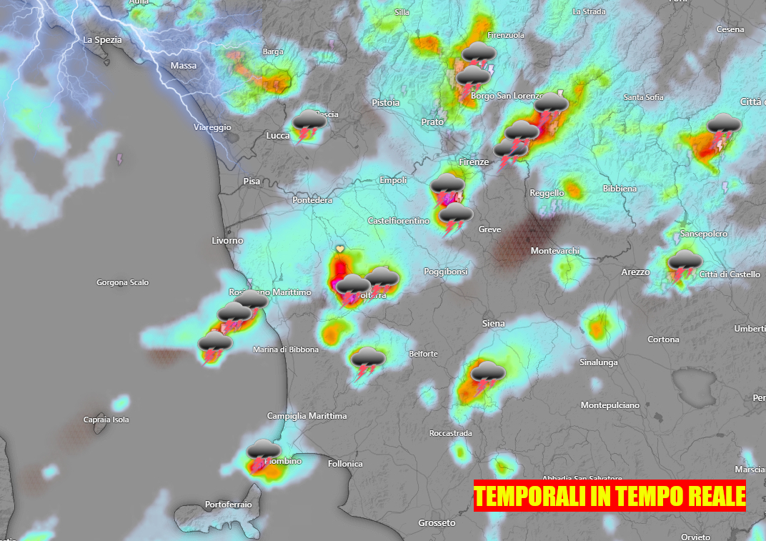 Temporali punteggiano la Toscana – rovesci anche intensi – meteo in tempo reale