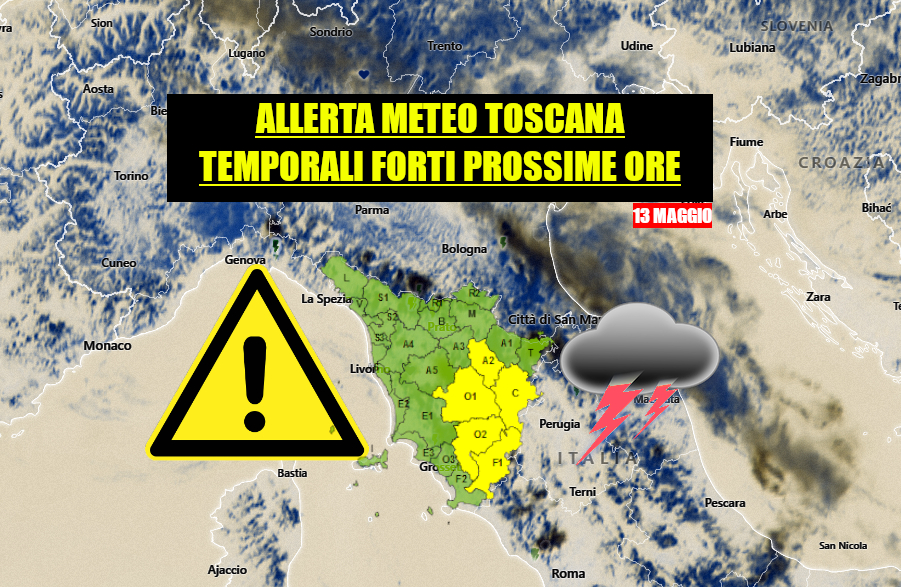 ALLERTA METEO TOSCANA – prossime ore codice giallo – TEMPORALI FORTI