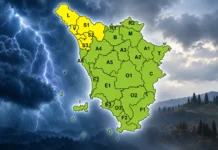 Temporali mercoledì, fino a 50-100 mm in Lunigiana: allerta meteo Toscana, codice giallo