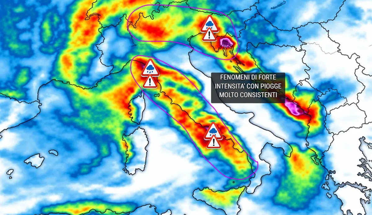 I fenomeni più intensi devono ancora arrivare: Toscana, Friuli, Lazio e Campania più esposti