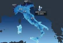 Prime gelate rischio nelle valli più basse localmente in Pianura Padana e pedemontane del centro