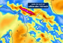 Tramontana burrascosa: sulla Toscana sensibile voltafaccia meteo Mappa delle raffiche da nord-est attese sulla Toscana domenica 1° novembre, con massimo locale rappresentato di 115 km/h in Appennino.